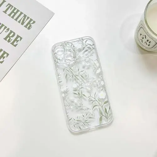 Lovmooful Compatible for iPhone 15 Case Cute Clear Flower Floral Leaves Design for Girls Women Soft TPU Shockproof Protective Girly for iPhone 15-Green Branches - 4