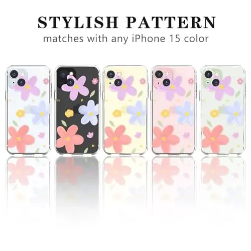 Lovmooful Compatible for iPhone 15 Case Cute Clear Oil Flower Floral Design for Girls Women Soft TPU Shockproof Protective Girly for iPhone 15-Daisy - 4