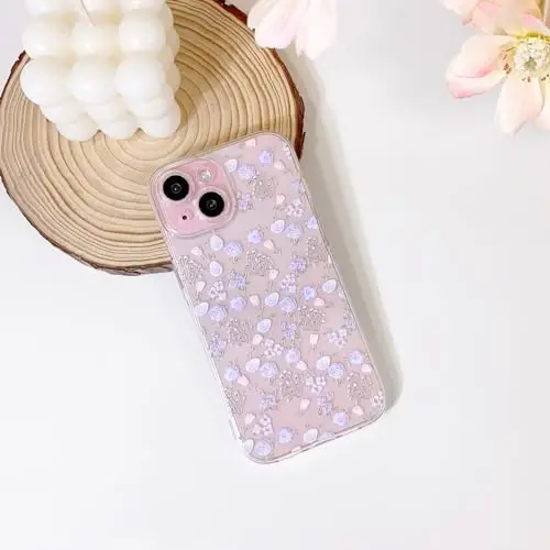 Lovmooful Compatible for iPhone 15 Case Cute Clear Oil Flower Floral Design for Girls Women Soft TPU Shockproof Protective Girly for iPhone 15-Purple Rose - 2