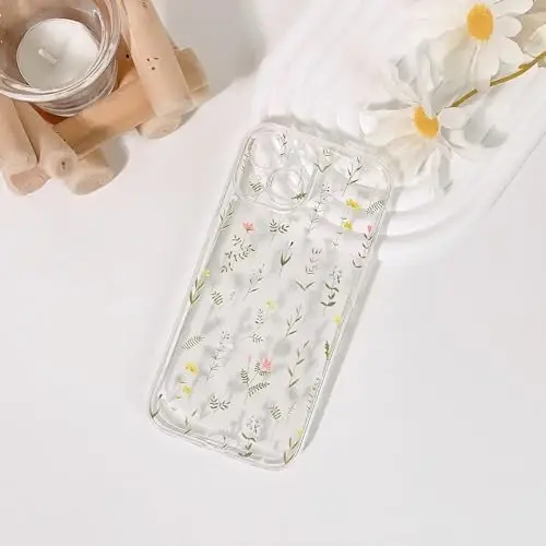 Lovmooful Compatible for iPhone 15 Case Cute Clear Oil Flower Floral Leaf Design for Girls Women Soft TPU Shockproof Protective Girly for iPhone 15-Many Flowers - 4