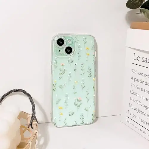 Lovmooful Compatible for iPhone 15 Case Cute Clear Oil Flower Floral Leaf Design for Girls Women Soft TPU Shockproof Protective Girly for iPhone 15-Many Flowers - 6