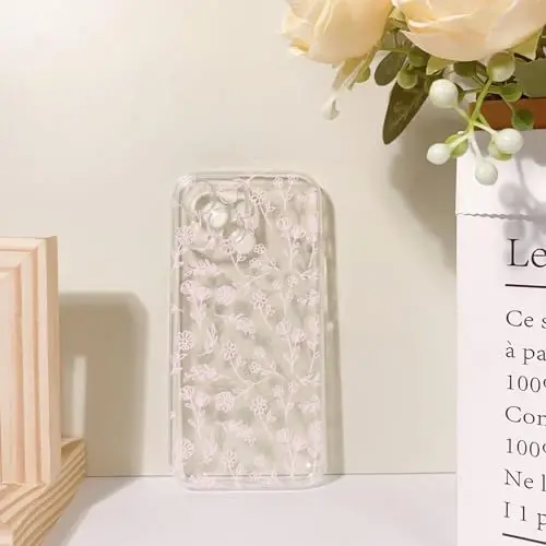 Lovmooful Compatible for iPhone 15 Case Cute Clear Oil Flower Floral Leaf Design for Girls Women Soft TPU Shockproof Protective Girly for iPhone 15-Small Pink Floral - 1