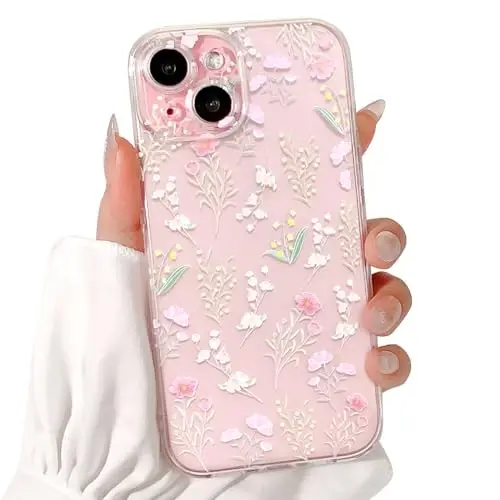 Lovmooful Compatible for iPhone 15 Case Clear Cute Color Flower Floral Leaf Design for Girls Women Soft TPU Shockproof Protective Girly for iPhone 15-(Many Florals) 2 