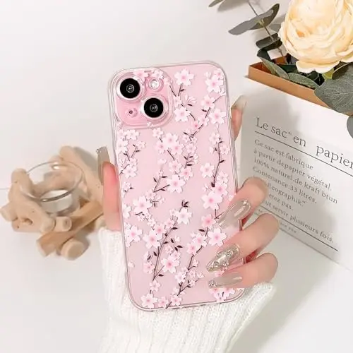 Lovmooful Compatible for iPhone 15 Case Cute Clear Flower Floral Design for Girls Women Soft TPU Shockproof Protective Girly for iPhone 15-Peach Blossom - 3