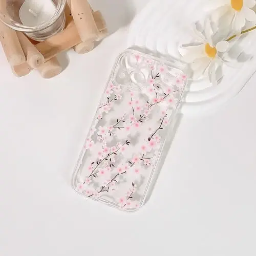 Lovmooful Compatible for iPhone 15 Case Cute Clear Flower Floral Design for Girls Women Soft TPU Shockproof Protective Girly for iPhone 15-Peach Blossom - 4