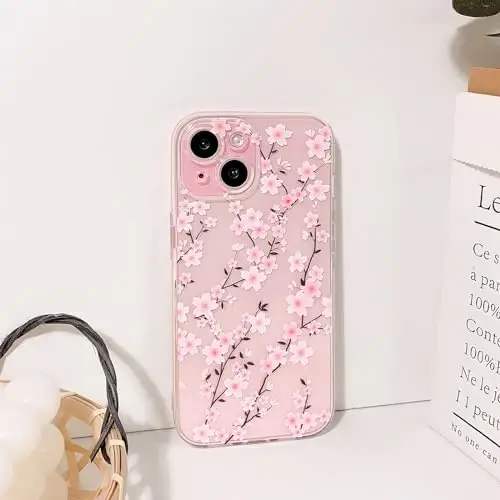 Lovmooful Compatible for iPhone 15 Case Cute Clear Flower Floral Design for Girls Women Soft TPU Shockproof Protective Girly for iPhone 15-Peach Blossom - 6