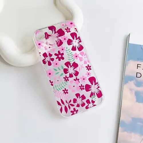 Lovmooful Compatible for iPhone 15 Case Cute Clear Flower Floral Color Design for Girls Women Soft TPU Shockproof Protective Girly for iPhone 15-Rose Red Flower - 6