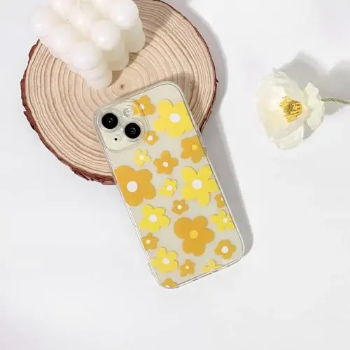 Lovmooful Compatible for iPhone 15 Case Cute Clear Flower Floral Color Design for Girls Women Soft TPU Shockproof Protective Girly for iPhone 15-Yellow Flower - 2