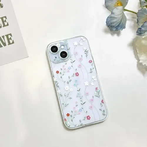 Lovmooful Compatible for iPhone 15 Case Cute Clear Flower Floral Color Design for Girls Women Soft TPU Shockproof Protective Girly for iPhone 15-Twig Flower - 2
