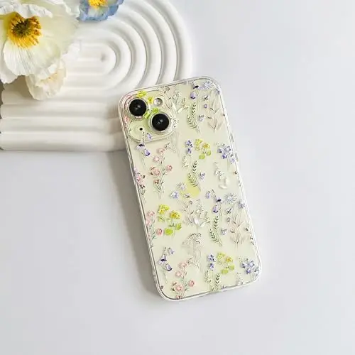 Lovmooful Compatible for iPhone 15 Case Cute Clear Flower Floral Color Design for Girls Women Soft TPU Shockproof Protective Girly for iPhone 15-Purple Floral - LOVMOOFUL (1)