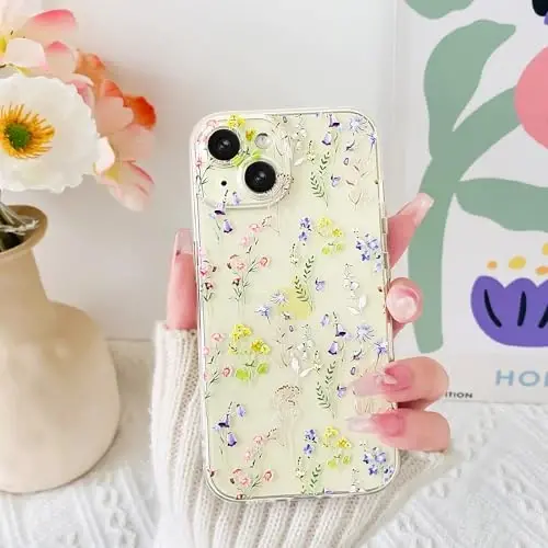 Lovmooful Compatible for iPhone 15 Case Cute Clear Flower Floral Color Design for Girls Women Soft TPU Shockproof Protective Girly for iPhone 15-Purple Floral - 3