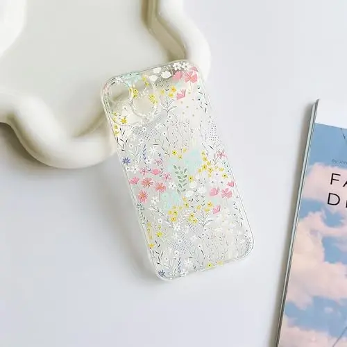 Lovmooful Compatible for iPhone 15 Case Cute Clear Flower Floral Color Design for Girls Women Soft TPU Shockproof Protective Girly for iPhone 15-Purple Floral - 6