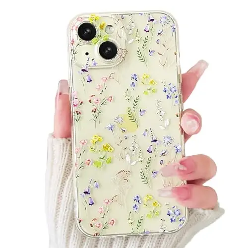 Lovmooful Compatible for iPhone 15 Case Cute Clear Flower Floral Color Design for Girls Women Soft TPU Shockproof Protective Girly for iPhone 15-Purple Floral 