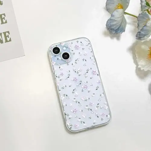 Lovmooful Compatible for iPhone 15 Case Cute Clear Flower Floral Design for Girls Women Soft TPU Shockproof Protective Girly for iPhone 15-Purple Flying Flower - 2