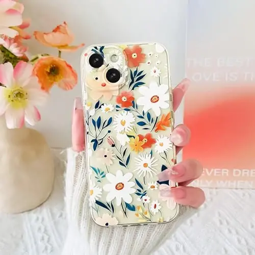 Lovmooful Compatible for iPhone 15 Case Cute Clear Flower Floral Color Design for Girls Women Soft TPU Shockproof Protective Girly for iPhone 15-Big Floral - 3