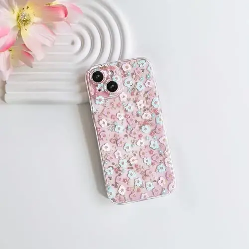 Lovmooful Compatible for iPhone 15 Case Cute Clear Flower Floral Color Design for Girls Women Soft TPU Shockproof Protective Girly for iPhone 15-Blue&Pink Floral - LOVMOOFUL (1)