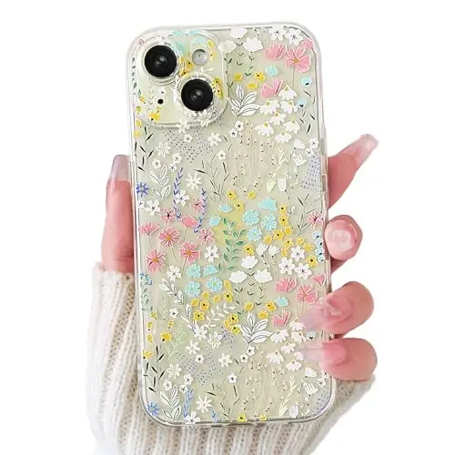 Lovmooful Compatible for iPhone 15 Case Cute Clear Flower Floral Color Design for Girls Women Soft TPU Shockproof Protective Girly for iPhone 15-Colorful Floral - 1