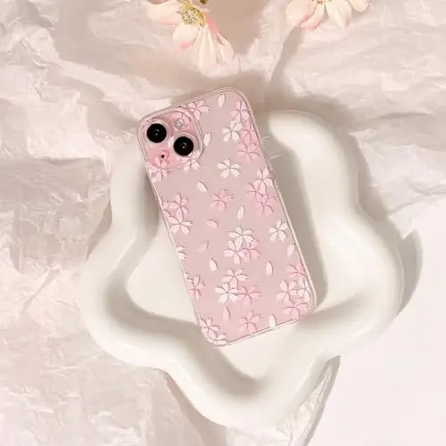 Lovmooful Compatible for iPhone 15 Case Cute Clear Flower Floral Design for Girls Women Soft TPU Shockproof Protective Girly for iPhone 15-White Pink Floral - LOVMOOFUL (1)