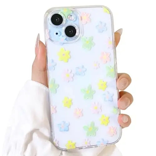 Lovmooful Compatible for iPhone 15 Case Cute Clear Oil Flower Floral Color Design for Girls Women Soft TPU Shockproof Protective Girly for iPhone 15-Color Flowers2 
