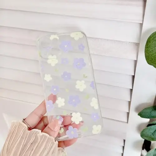 Lovmooful Compatible for iPhone 15 Case Cute Clear Oil Flower Floral Design for Girls Women Soft TPU Shockproof Protective Girly for iPhone 15-Purple&White Flower - 4