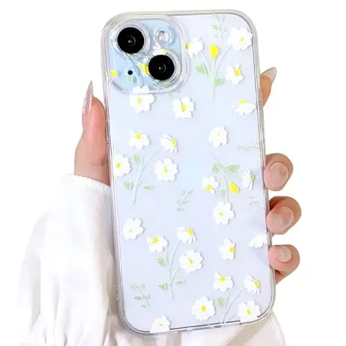 Lovmooful Compatible for iPhone 15 Case Cute Clear Oil Flower Floral Design for Girls Women Soft TPU Shockproof Protective Girly for iPhone 15-Daisy - 1