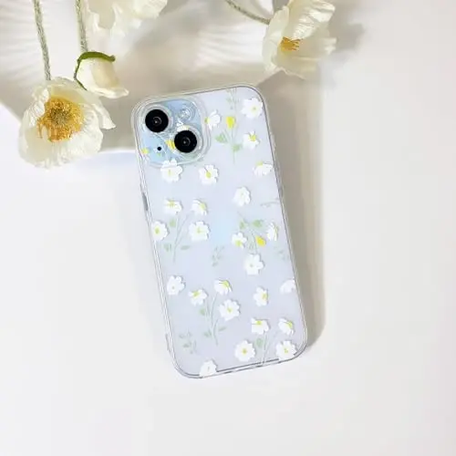 Lovmooful Compatible for iPhone 15 Case Cute Clear Oil Flower Floral Design for Girls Women Soft TPU Shockproof Protective Girly for iPhone 15-Daisy - 2