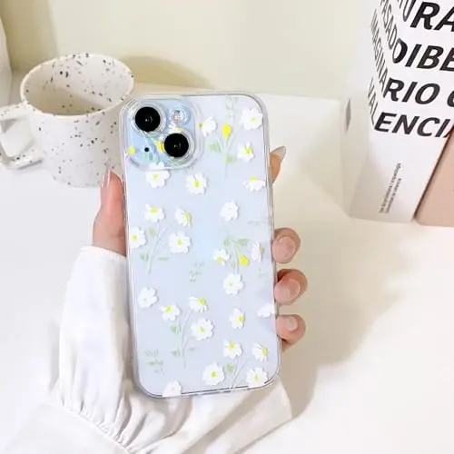 Lovmooful Compatible for iPhone 15 Case Cute Clear Oil Flower Floral Design for Girls Women Soft TPU Shockproof Protective Girly for iPhone 15-Daisy - 3