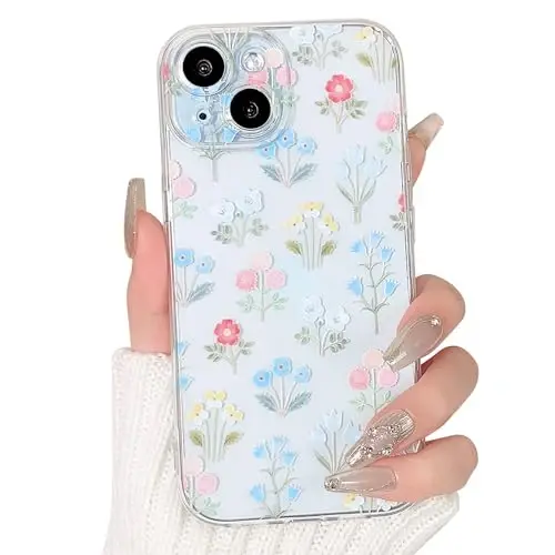 Lovmooful Compatible for iPhone 15 Case Cute Clear Oil Flower Floral Leaf Design for Girls Women Soft TPU Shockproof Protective Girly for iPhone 15-Many Color Flowers - 1