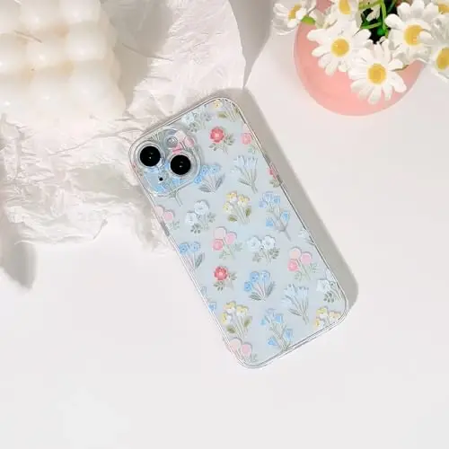 Lovmooful Compatible for iPhone 15 Case Cute Clear Oil Flower Floral Leaf Design for Girls Women Soft TPU Shockproof Protective Girly for iPhone 15-Many Color Flowers - 2