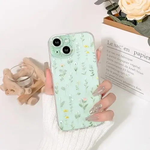 Lovmooful Compatible for iPhone 15 Case Cute Clear Oil Flower Floral Leaf Design for Girls Women Soft TPU Shockproof Protective Girly for iPhone 15-Many Flowers - 3