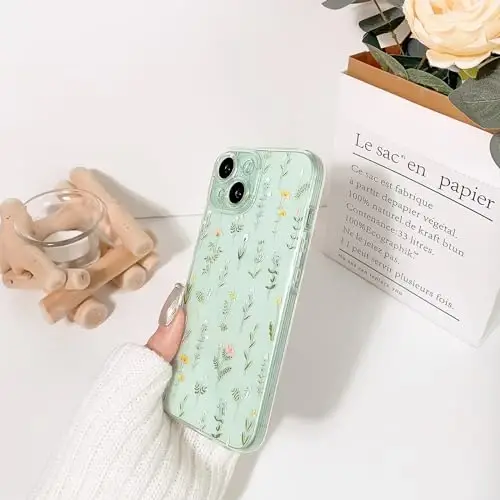 Lovmooful Compatible for iPhone 15 Case Cute Clear Oil Flower Floral Leaf Design for Girls Women Soft TPU Shockproof Protective Girly for iPhone 15-Many Flowers - 5