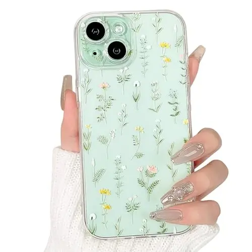 Lovmooful Compatible for iPhone 15 Case Cute Clear Oil Flower Floral Leaf Design for Girls Women Soft TPU Shockproof Protective Girly for iPhone 15-Many Flowers - 1