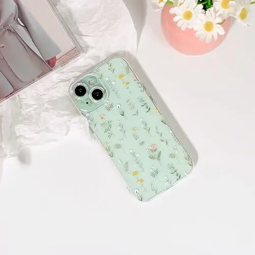 Lovmooful Compatible for iPhone 15 Case Cute Clear Oil Flower Floral Leaf Design for Girls Women Soft TPU Shockproof Protective Girly for iPhone 15-Many Flowers - 2