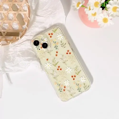 Lovmooful Compatible for iPhone 15 Case Cute Clear Oil Flower Floral Leaf Design for Girls Women Soft TPU Shockproof Protective Girly for iPhone 15-Red Flower&Leaf - LOVMOOFUL (1)