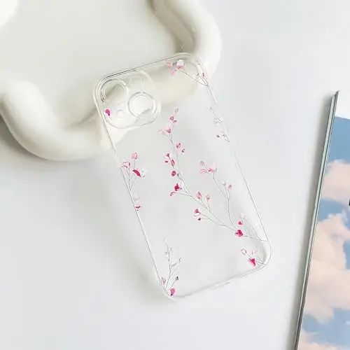 Lovmooful iPhone 15 uchun g'ilof bilan mos keladi Chiroyli shaffof gul naqshli qizlar ayollar uchun Yumshoq TPU zarbaga chidamli himoya qizcha iPhone 15 uchun-Kichik pushti gullar - 6