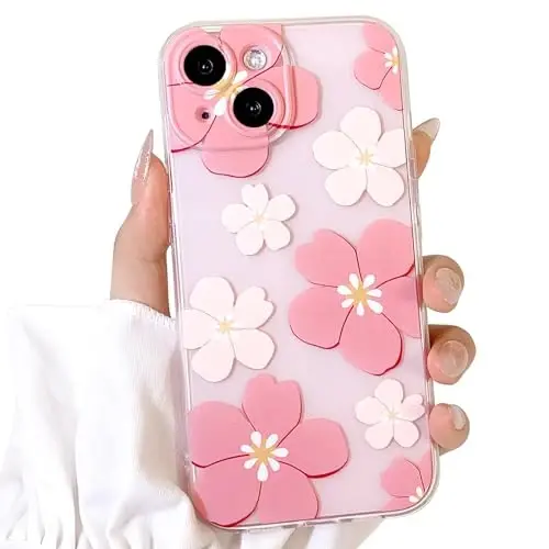 Lovmooful iPhone 15 uchun g'ilof bilan mos keladi Chiroyli shaffof moyli gul dizayni Qizlar ayollar uchun Yumshoq TPU zarbaga chidamli himoya Qizlar uchun iPhone 15-och pushti gul 