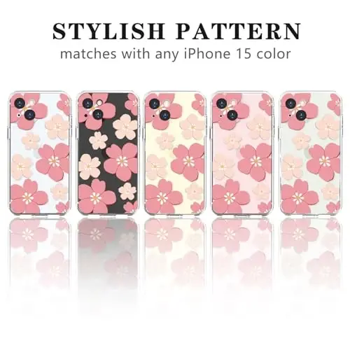 Lovmooful iPhone 15 uchun g'ilof bilan mos keladi Chiroyli shaffof moyli gul dizayni Qizlar ayollar uchun Yumshoq TPU zarbaga chidamli himoya Qizlar uchun iPhone 15-och pushti gul - 4