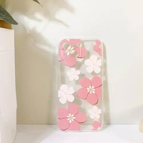 Lovmooful iPhone 15 uchun g'ilof bilan mos keladi Chiroyli shaffof moyli gul dizayni Qizlar ayollar uchun Yumshoq TPU zarbaga chidamli himoya Qizlar uchun iPhone 15-och pushti gul - 6