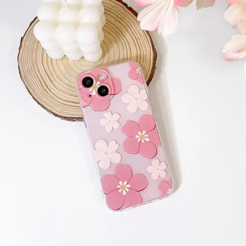 Lovmooful iPhone 15 uchun g'ilof bilan mos keladi Chiroyli shaffof moyli gul dizayni Qizlar ayollar uchun Yumshoq TPU zarbaga chidamli himoya Qizlar uchun iPhone 15-och pushti gul - 2