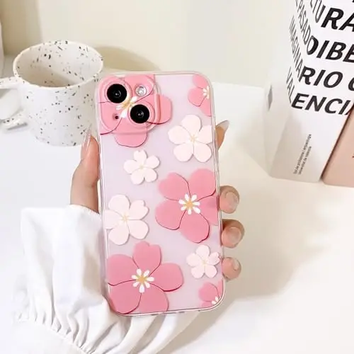 Lovmooful iPhone 15 uchun g'ilof bilan mos keladi Chiroyli shaffof moyli gul dizayni Qizlar ayollar uchun Yumshoq TPU zarbaga chidamli himoya Qizlar uchun iPhone 15-och pushti gul - 3