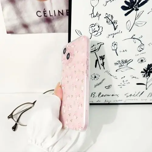 Lovmooful iPhone 15 uchun g'ilof bilan mos keladi, qizlar uchun yoqimli tiniq gul dizayni, ayollar uchun yumshoq TPU zarbga chidamli himoya, iPhone 15 uchun qizlarcha - Pushti va oq gullar - 5