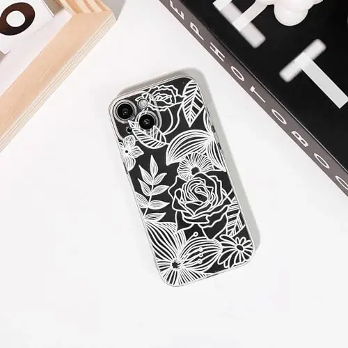 Lovmooful iPhone 15 uchun g'ilof bilan mos keladi, qizlar uchun yoqimli tiniq moyli gul, bargli dizayn, ayollar uchun yumshoq TPU zarbga chidamli himoya, iPhone 15 uchun qizaloq - Katta gul bargi - 2