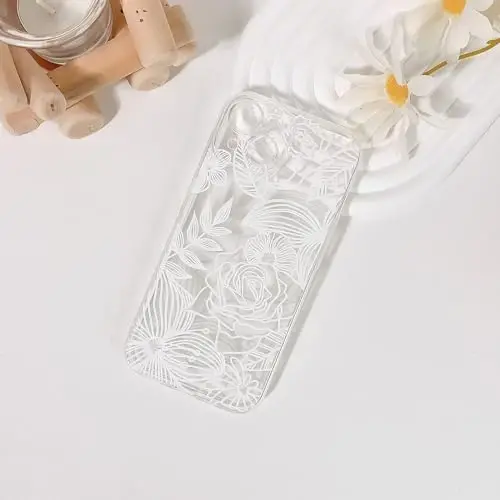 Lovmooful iPhone 15 uchun g'ilof bilan mos keladi, qizlar uchun yoqimli tiniq moyli gul, bargli dizayn, ayollar uchun yumshoq TPU zarbga chidamli himoya, iPhone 15 uchun qizaloq - Katta gul bargi - 4