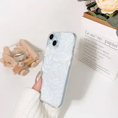 Lovmooful iPhone 15 uchun g'ilof bilan mos keladi, qizlar uchun yoqimli tiniq moyli gul, bargli dizayn, ayollar uchun yumshoq TPU zarbga chidamli himoya, iPhone 15 uchun qizaloq - Katta gul bargi - 5