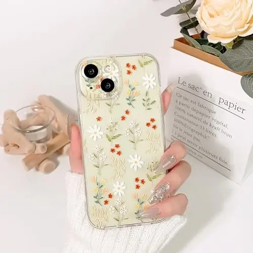 Lovmooful iPhone 15 uchun g‘ilof, chiroyli tiniq yog‘li gul, qizlar va ayollar uchun gulli barg dizayni, yumshoq TPU zarbaga chidamli himoya qizlar uchun iPhone 15-Qizil gul va barg - 3