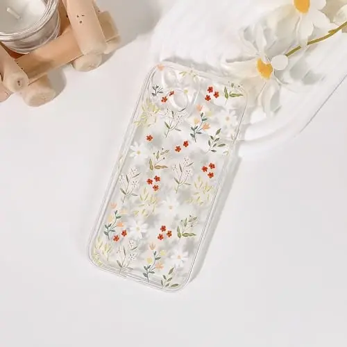 Lovmooful iPhone 15 uchun g‘ilof, chiroyli tiniq yog‘li gul, qizlar va ayollar uchun gulli barg dizayni, yumshoq TPU zarbaga chidamli himoya qizlar uchun iPhone 15-Qizil gul va barg - 4