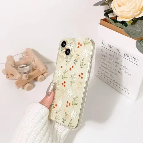 Lovmooful iPhone 15 uchun g‘ilof, chiroyli tiniq yog‘li gul, qizlar va ayollar uchun gulli barg dizayni, yumshoq TPU zarbaga chidamli himoya qizlar uchun iPhone 15-Qizil gul va barg - 5