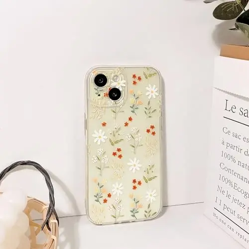 Lovmooful iPhone 15 uchun g‘ilof, chiroyli tiniq yog‘li gul, qizlar va ayollar uchun gulli barg dizayni, yumshoq TPU zarbaga chidamli himoya qizlar uchun iPhone 15-Qizil gul va barg - 6