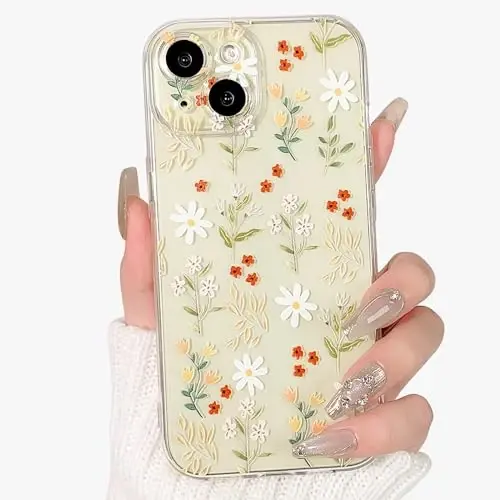 Lovmooful iPhone 15 uchun g‘ilof, chiroyli tiniq yog‘li gul, qizlar va ayollar uchun gulli barg dizayni, yumshoq TPU zarbaga chidamli himoya qizlar uchun iPhone 15-Qizil gul va barg 