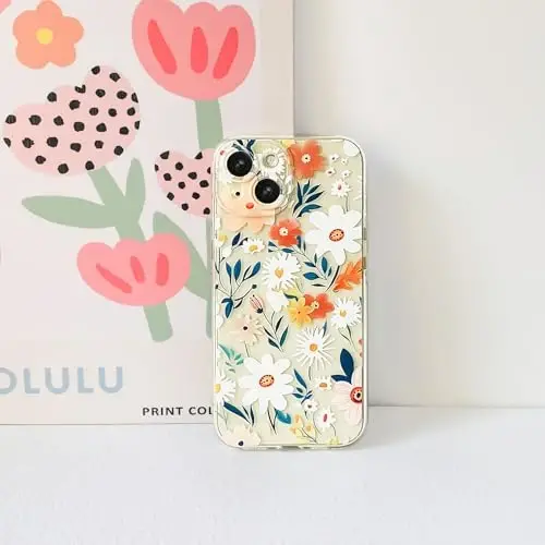 Lovmooful iPhone 15 uchun mos keladigan Chehol Chiroyli Shaffof Gullar Dizayni Qizlar Ayollar uchun Yumshoq TPU Zarbadan himoya qiluvchi iPhone 15 uchun - Katta Gullar - 4